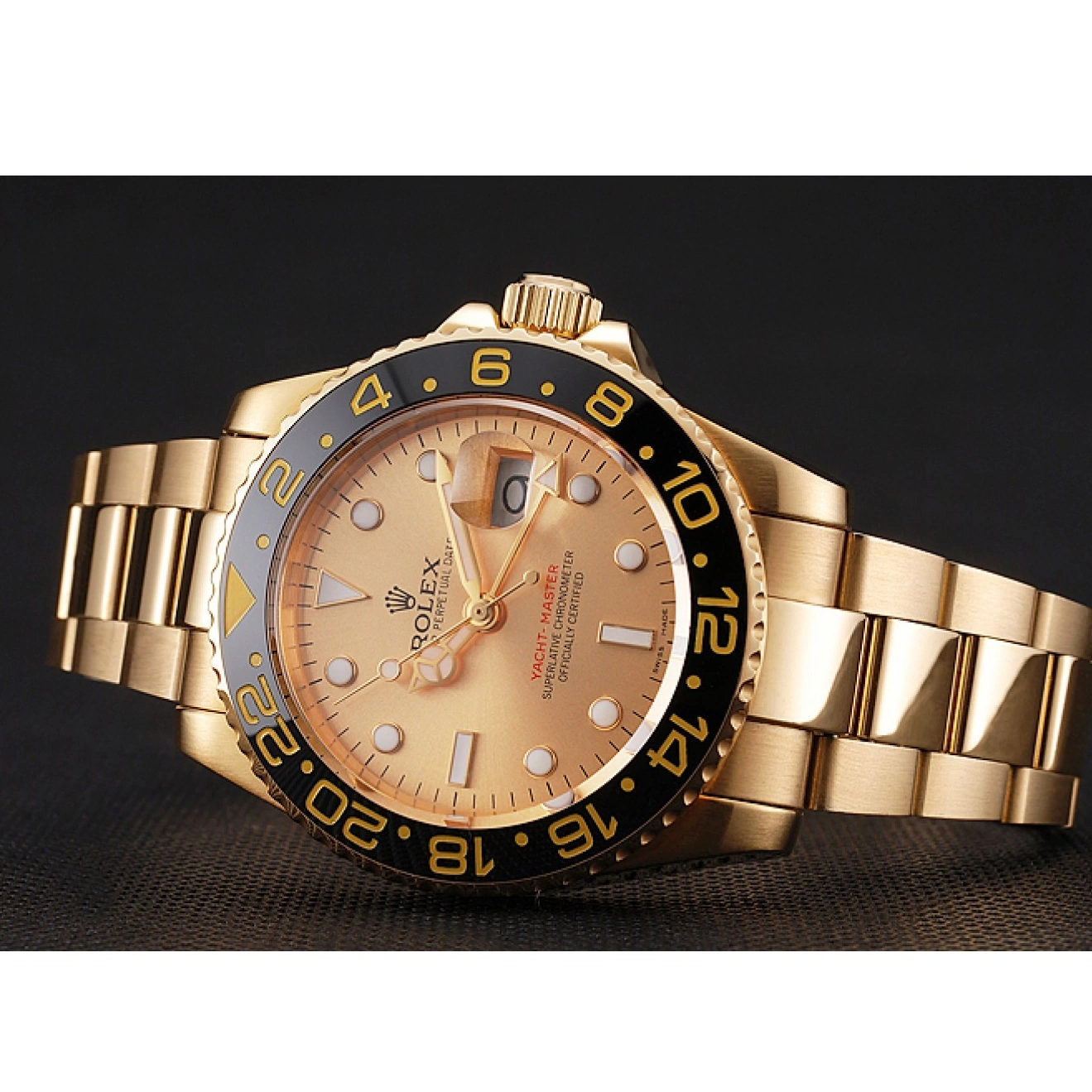 Aaa replica watch II Bracelet Gold GMT Black Master Dial Rolex And 1453749 Bezel Case Gold Swiss 0618